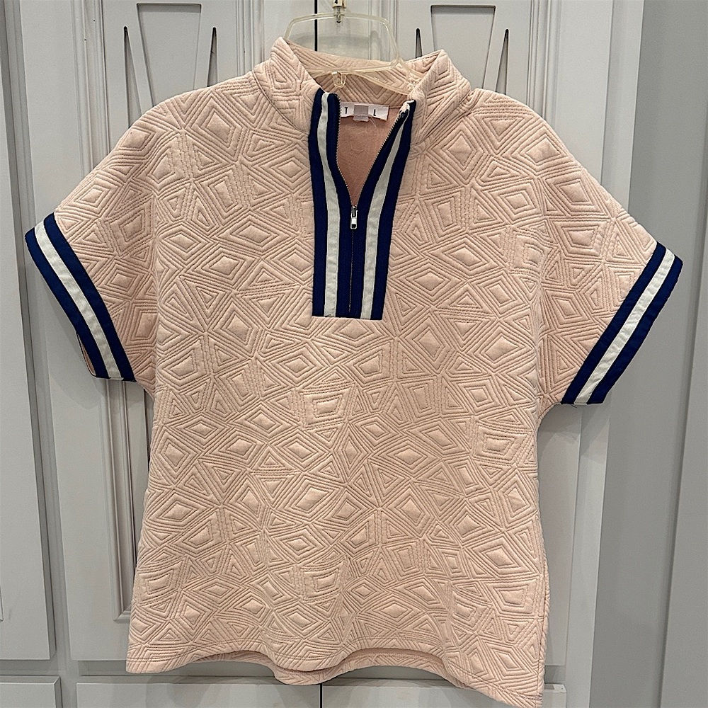 THML Blush Short-Sleeve Quilted Polo with Navy Trim